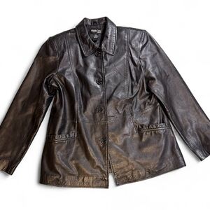Style & Co Black Leather Jacket Petite Medium